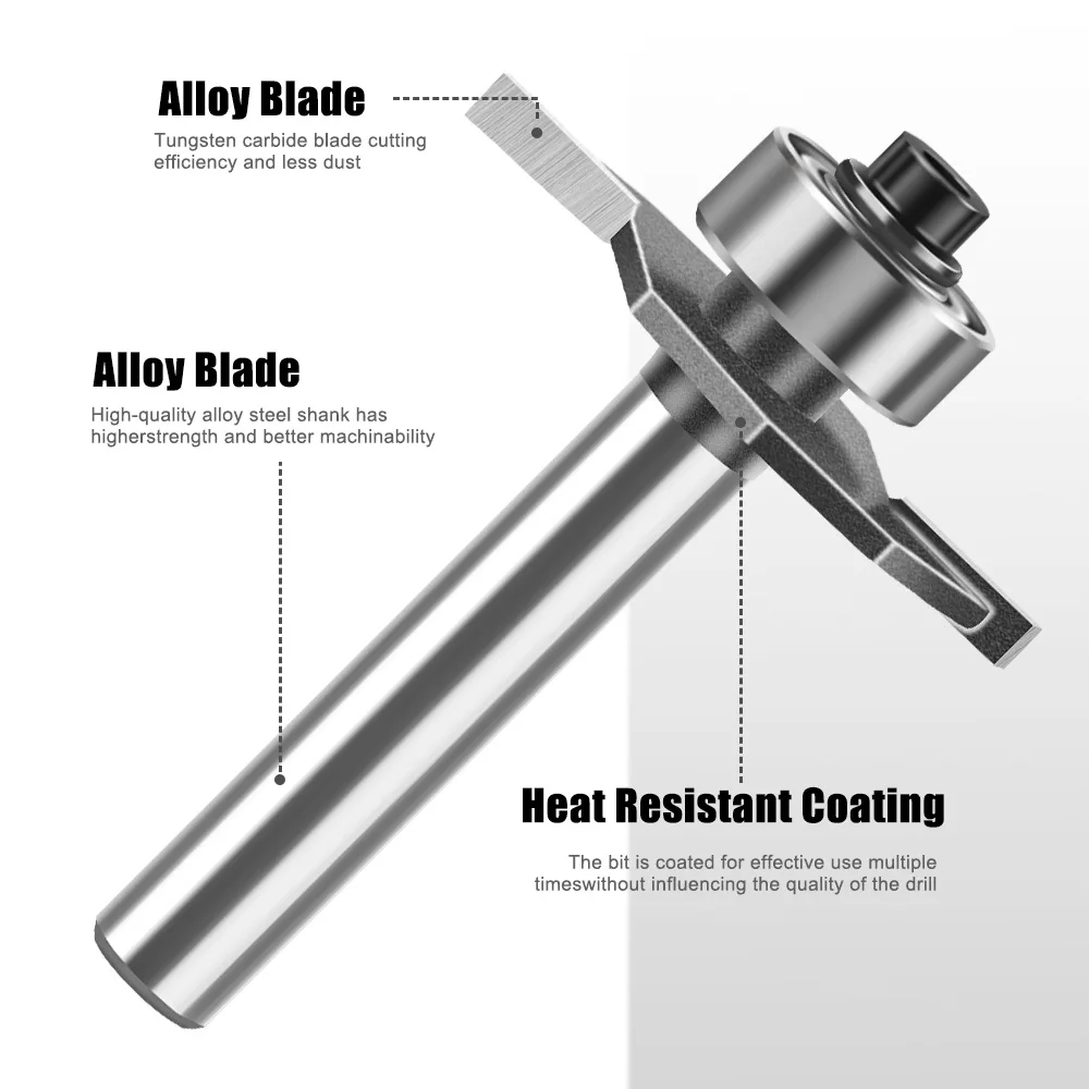 1/4-1/2 Handle Ball Bearing T-shaped Thin T Slot Router Bit Carbide Woodworking Groove Milling Cutter for Board Tenon Slotting