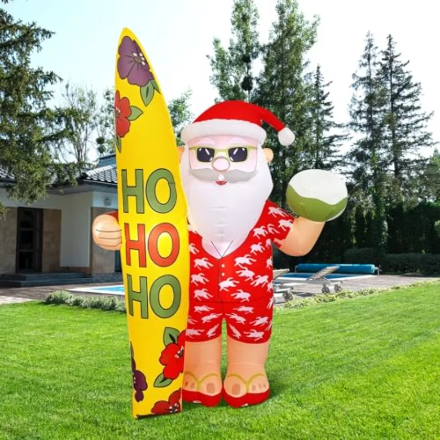 

Outdoor Christmas inflatable surfboard decoration for lawn and patio, PVC material, red and white color, built-in LED lights fo