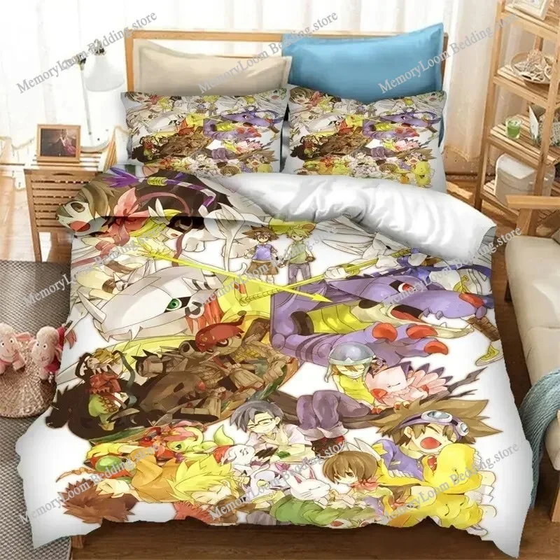 

Anime Character Cute Digimon Adventure Bedding Set Full/Queen/King Size Duvet Cover Pillowcase Kids Adult Soft Home Textile Set