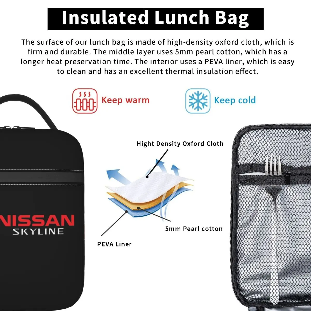 Top Amazing GTR Skyline Insulated Lunch Bag for Women Children Leakproof Food Boxes Thermal Lunch Box Tote