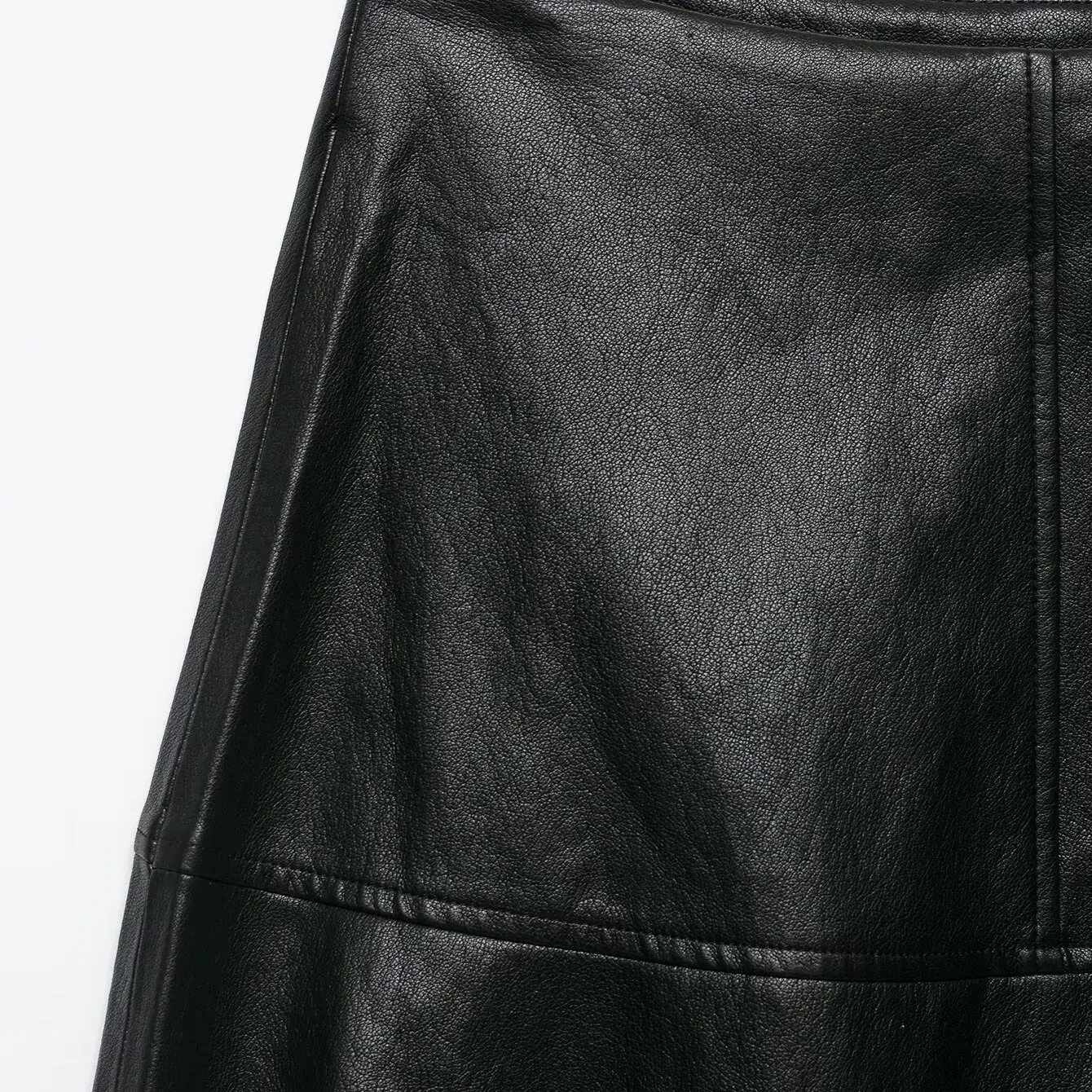 KASLEAD New Women's Leather Effect Midi Skirt Layered Decoration A-Line Loose Fit Polyester Fiber mid Waist Skirt