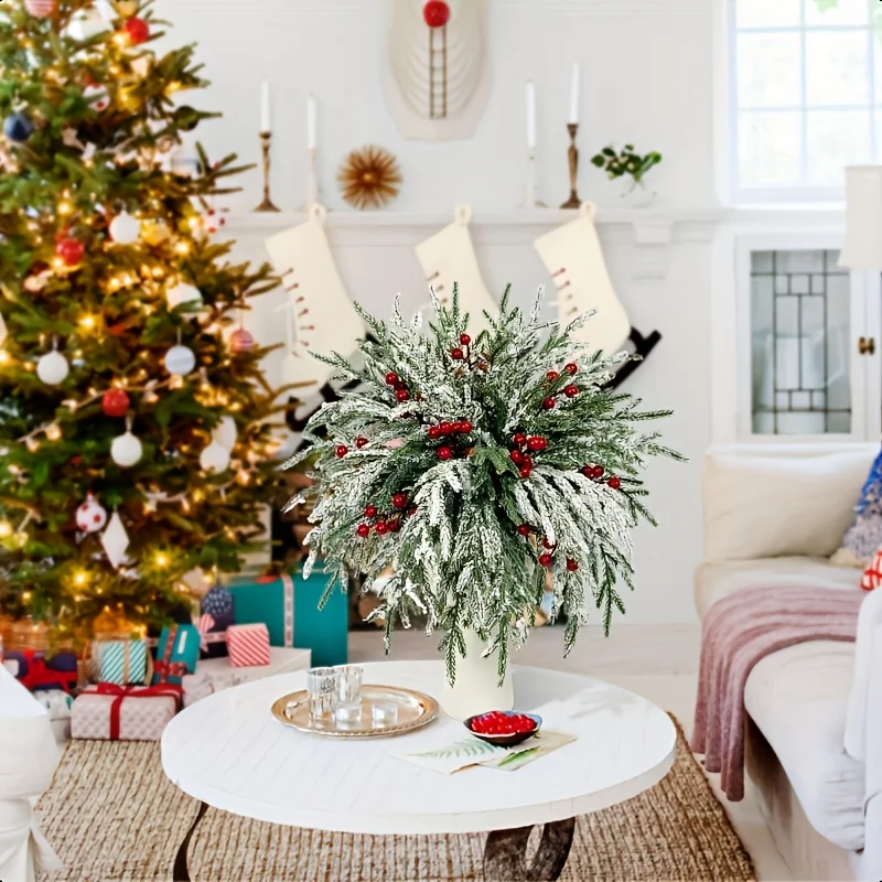 فروع الصنوبر الشمالية الاصطناعية مع التوت الأحمر واقعية وهمية شجرة الصنوبر جارلاند لاش لأكاليل عيد الميلاد المنزل