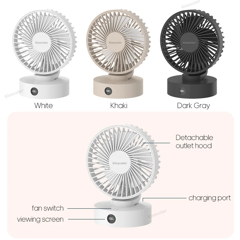 Mini ventilador de mesa portátil, silencioso, com alta potência de vento e sem fio, recarregável, com 5 velocidades, ventilador de resfriamento e