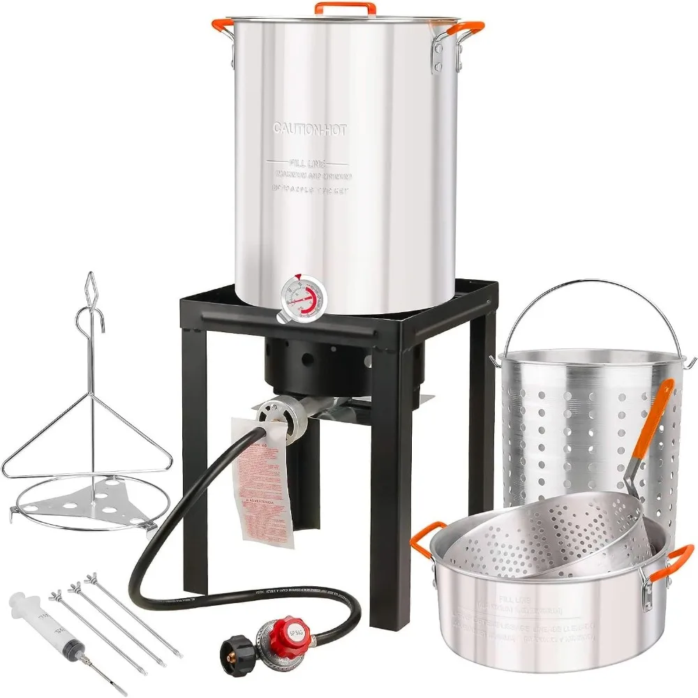 

Outdoor Turkey Deep Fryer Set Seafood Boiler Kit Fish Fryer with Crawfish Boil Pot Basket 55000 BTU Untimed Gas Burner