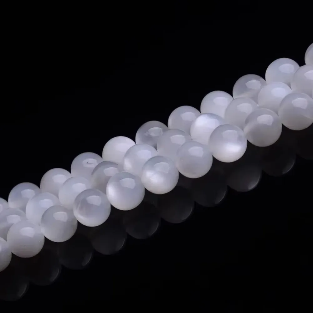 خرز حجر القمر الأبيض الطبيعي غير مصبوغ 6 مم - 12 مم مصقول بشكل سلس مستدير 15 بوصة