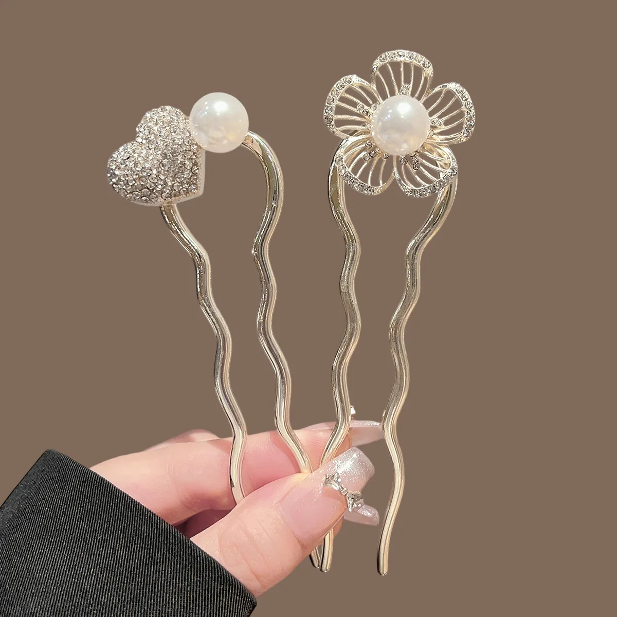 Pearl Flower U-Shaped Hair Fork Heart Moon Hairpin for Women Bow Cross Star Hair Sticks Metal Versatile Girls Hair Accessories image 6