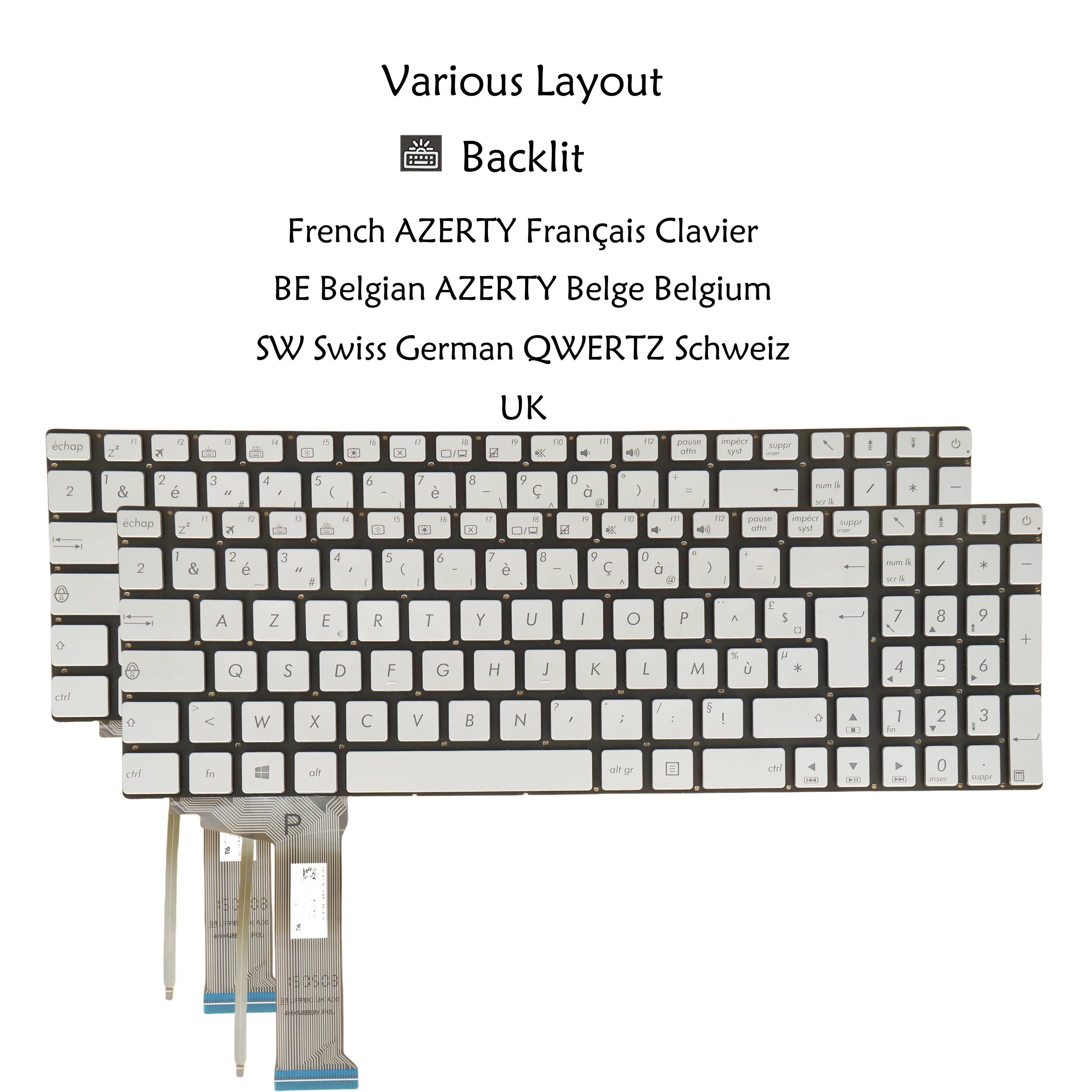 

Клавиатура с подсветкой для ноутбука Asus N551VW N551Z N551ZU N552 N552VW N552VX N751J N751JK, французский беглийский AZERTY / UK / Swiss QWERTZ