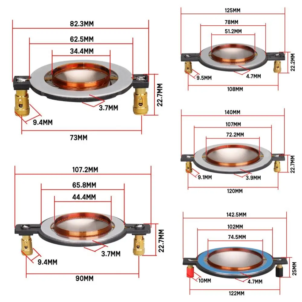 1Pcs Titanium Film Tweeter Voice Coil Membrane Copper Wire 34.4 44.4 51.3 72.2 74.5mm Core Treble Speaker Repair Accessories