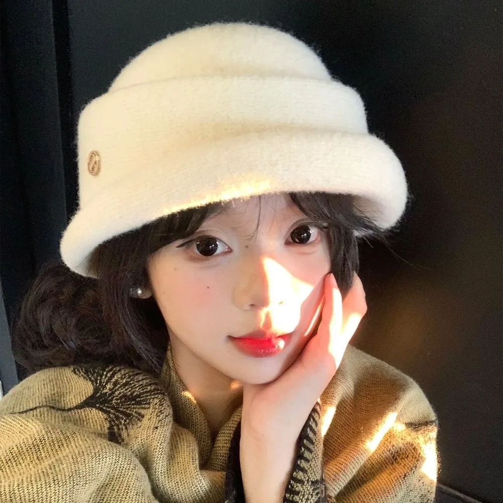 

New Camellia Top Hat Pearl Hepburn Style Beret Casual Woolen Fabric Bucket Hat Women