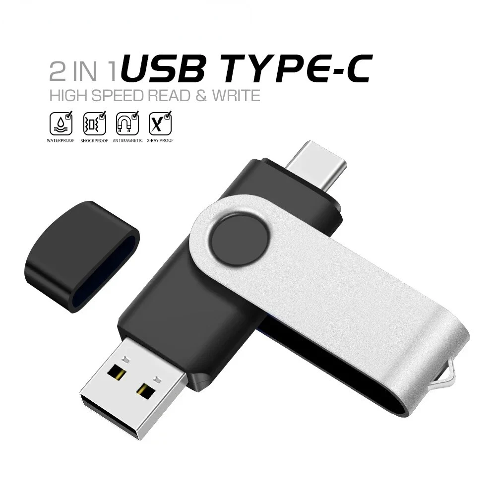 TYPE-C USB Flash Drive 64GB for Android Phone Memory Stick 32GB Black Metal Clip Pen Drive 16GB Rotatable U Disk Pendrive