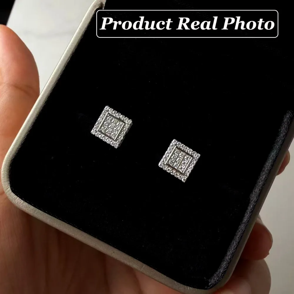 925 Sterling Silver VVS1 D Color Moissanite Square Stud Earrings for Men Women Screw Ear Stud Fine Jewelry Diamonds Pass Test