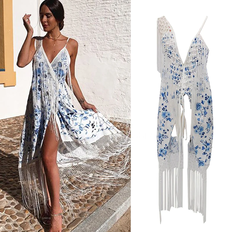 

Patchwork Tassel Sexy Camisole Dresses For Women V Collar Sleeveless High Waist Embroidery Dress Female Vestidos De Fiesta