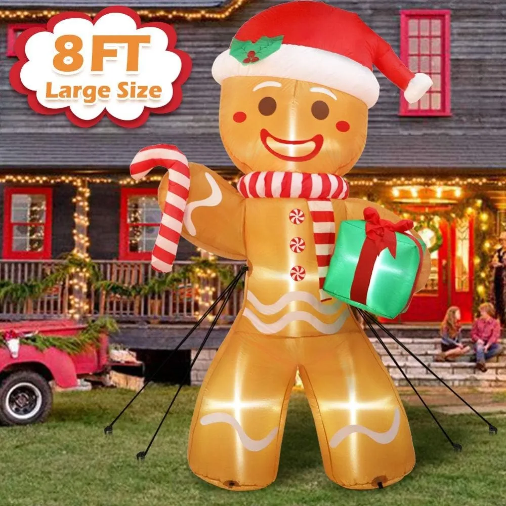 8ft Christmas Inflatables Outdoor Decorations, Gingerbread Man Giant Inflatable Christmas Yard Decorations , Blow Up Christmas