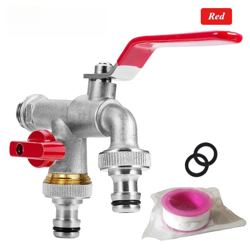 Chave de fita para torneira de água de jardim de latão 1/2 ''3/4'' 1 entrada 2 saída bibcock com conector divisor de água de bico duplo