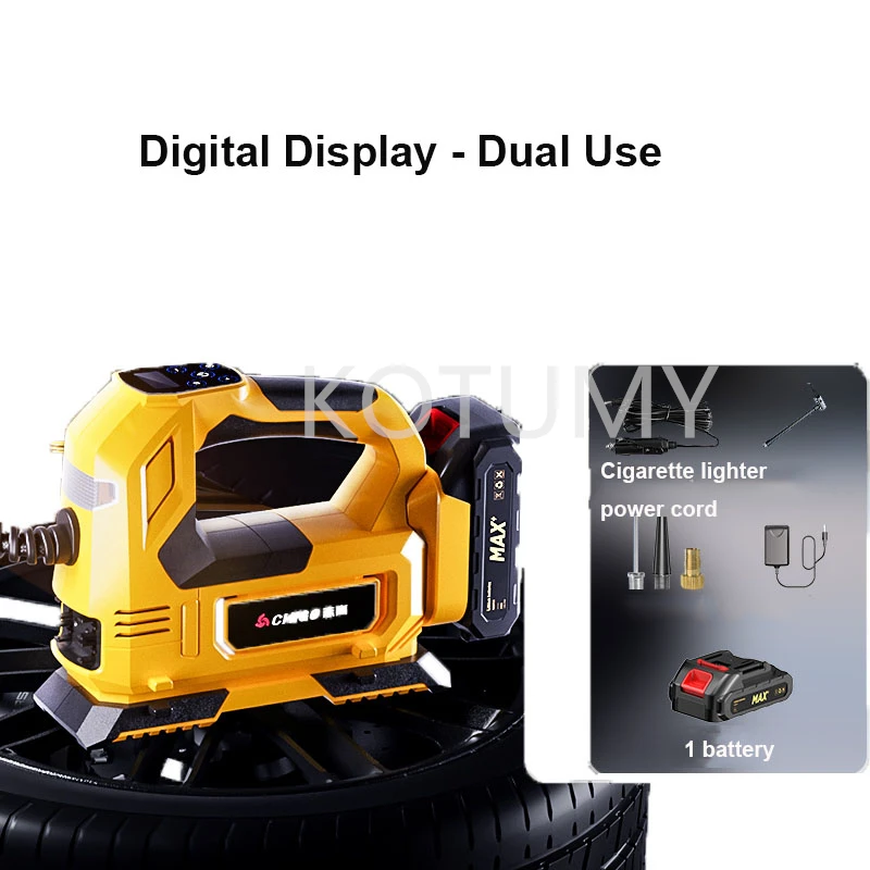Wireless Electric Pump Portable Air Compressor Detection Smart Bicycle Motorcycle Pump Dual Use Battery Cigarette Lighter LED