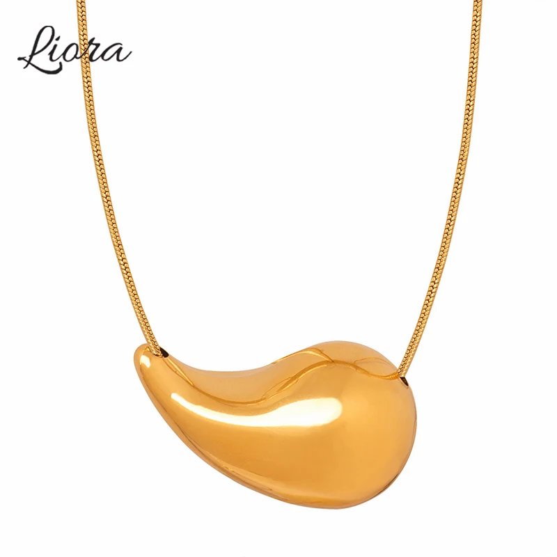 

Liora Classic Stainless Steel Water Drop Pendant Necklace For Women Snake Chain Statement Choker Waterproof Fashion Jewelry