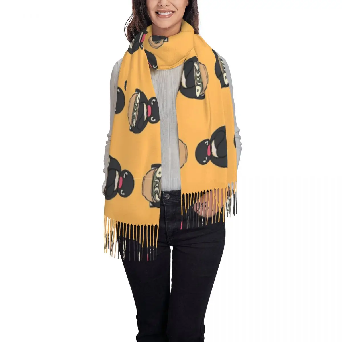 Sulking Penguin With His Meal Meme Shawls Wraps for Ladies Warm Long Soft Scarf Angery Pingu Pashminas Tassel Scarves