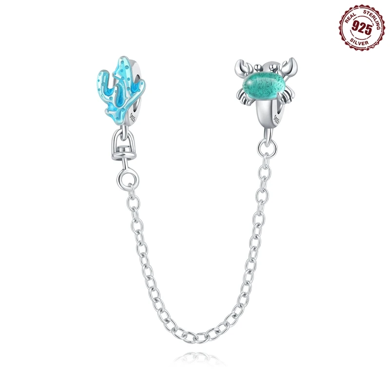 

Real Sterling Silver S925 Zirconia Carabiner Chain Seaworld Crab Charms Fit Original Bracelets Diy Jewelry Women Birthday Gifts
