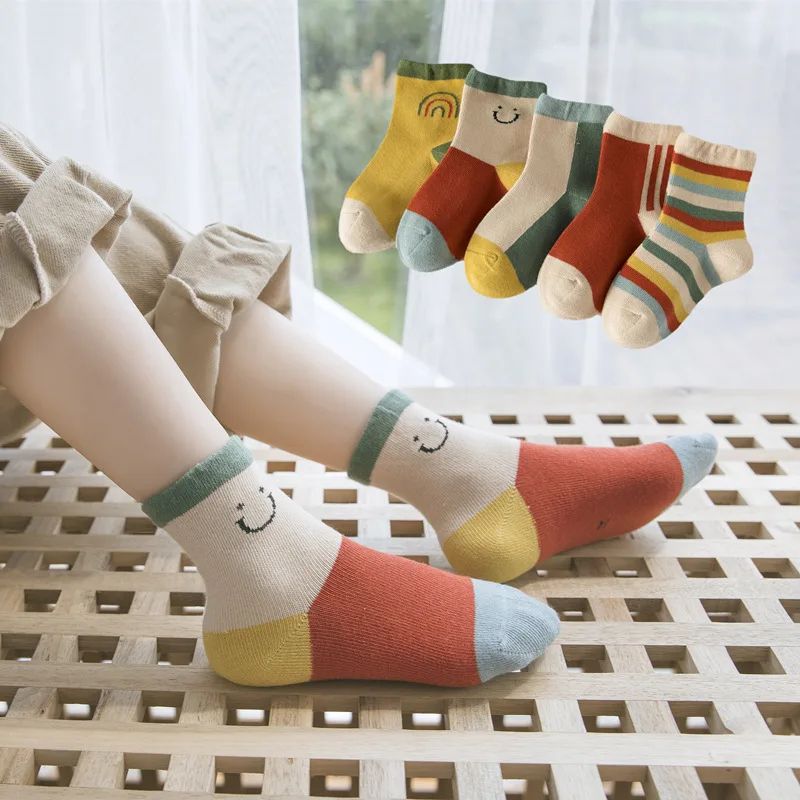 5 Pairs /lot Cute Baby Girls Socks Autumn Rainbow Stripes Cotton Children socks Infant Toddler Boy Socks Kids Calcetines 1-12Y