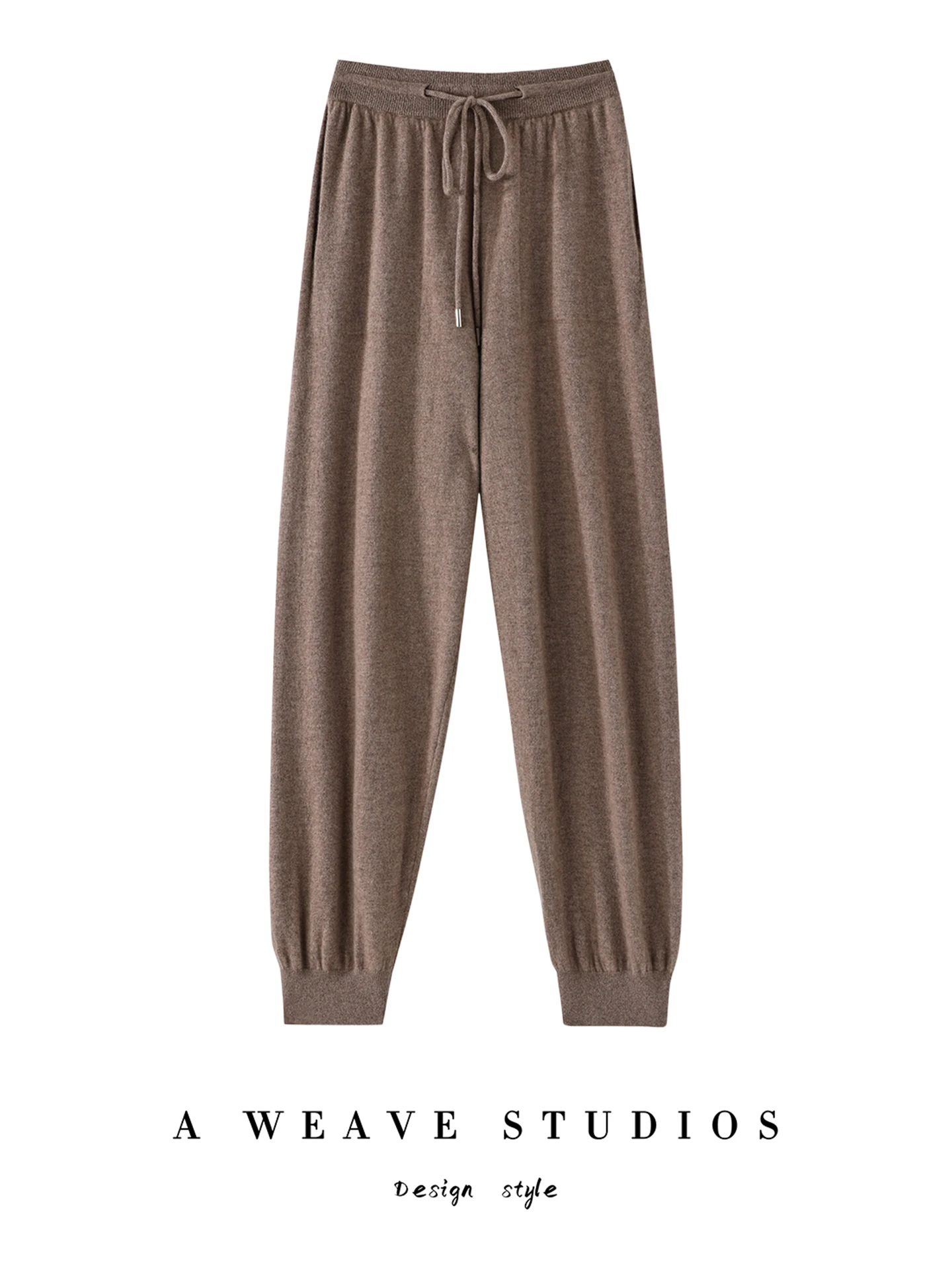 TLOML New Women's 100% Cashmere Knitted Bloomers Pants Autumn Winter Soft Warm Casual Solid Trousers Cashmere Drawstring Pants