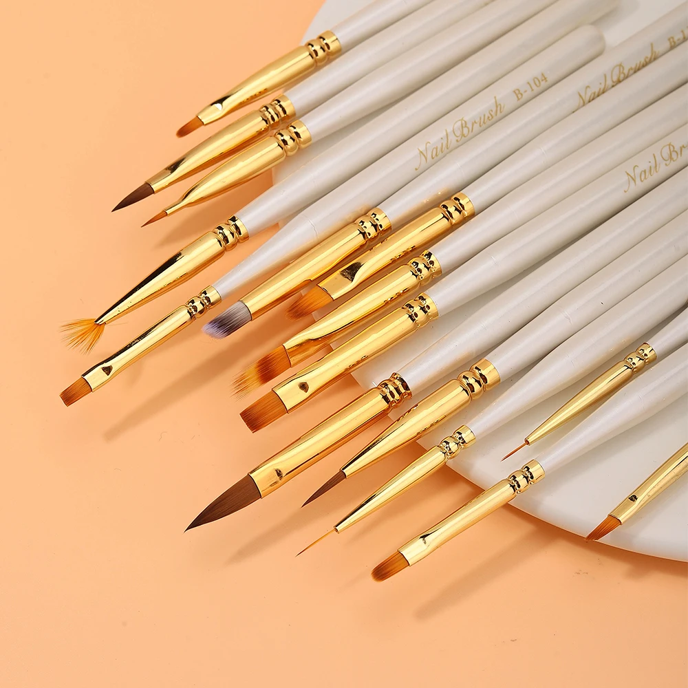 Sweet-Z 신제품 1/16pcs 브러쉬 세트 도구 그림 키트 흰색 금속 손잡이 전체 네일 아트 나일론 뷰티 케어 네일 브러쉬 도매