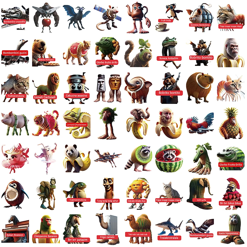 

10/30/60pcs Tung Tung Sahur Italian Brainrot Funny Animal Stickers DIY Laptop Phone Stationery Bike Cartoon Abstract Decals Pack