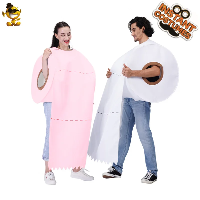 

Roll Paper Cosplay Costumes for Women And Men Halloween Christmas Funny Dressing Up Couple White Pink Top Toilet Paper Clothing