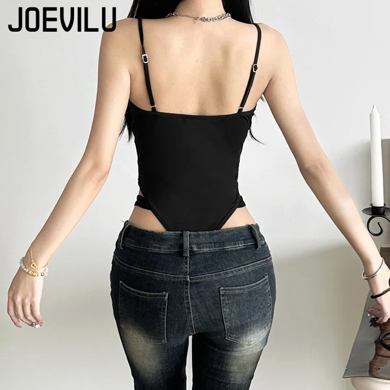 ผู้หญิงเซ็กซี่บอดี้สูทตัดออกBodycon Jumpsuit Cami Y2K Pure Aestheticเสื้อฤดูร้อนแขนกุดสีทึบCropชุดTee