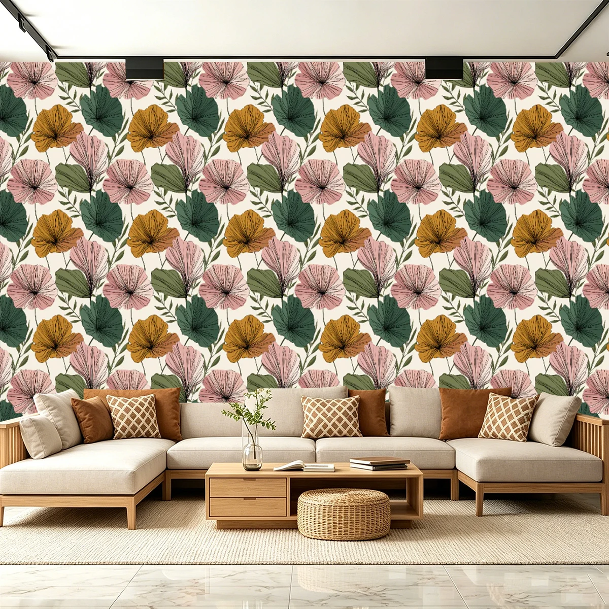 Custom Size Floral Wallpaper Vintage Hand Line Drawing Flower Wall Mural For Living Room Bedroom Apartment Home Interior Decor