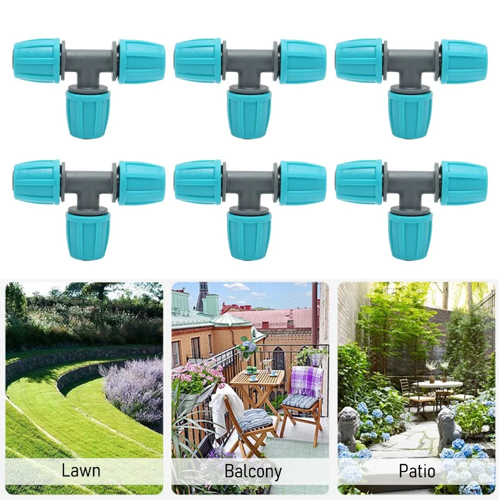 

20PCS 16mm Connection Diameter Pipe Tee Blue and Gray PE Tubing Tee 3 Way Easy To Install Garden T Connector Garden Irrigation