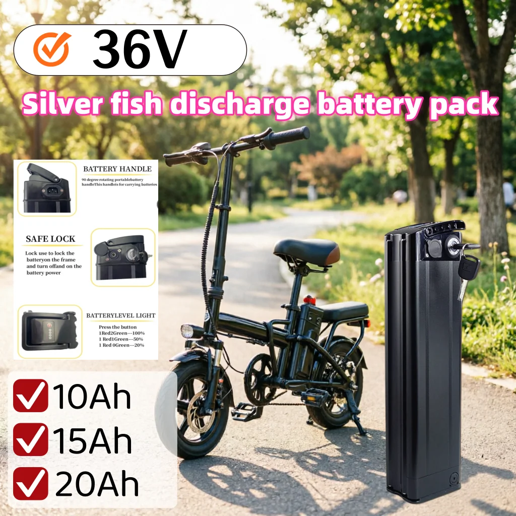 

Silver Fish 36V Li‑ion Battery Pack 10AH/15AH/20AH Rechargeable Lithium Battery Akku Fit 350‑1000W E‑Bike Electric Scooter Motor