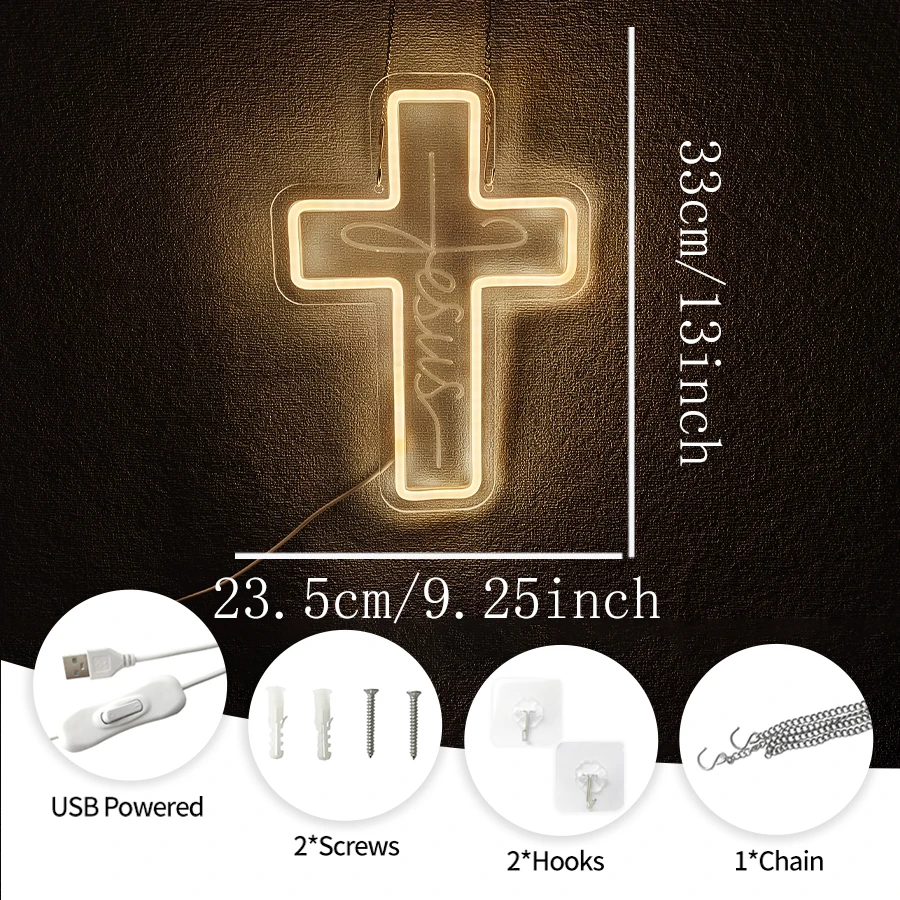Cross Neon Sign,Jesus LED Neon Lights for Wall Art Decor for Bedroom Christening Day  Auditorium Wedding Christian Easter Gifts view 4