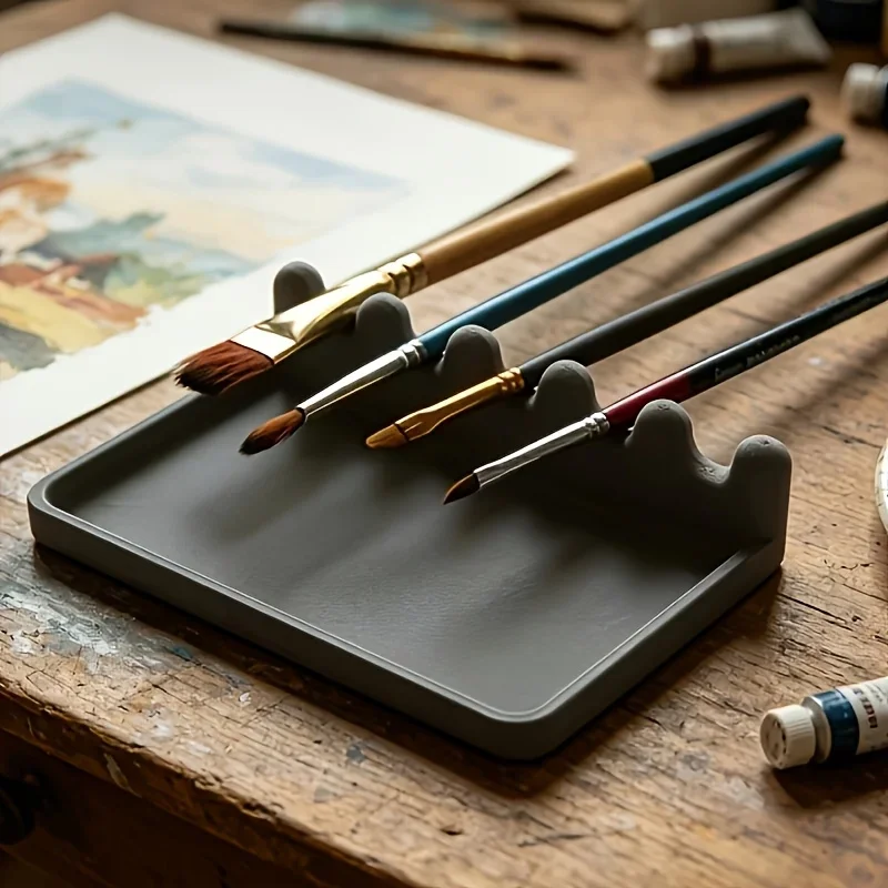 Portable Paint Brush Storage Holder with Drip Tray, Easy‑Clean Anti‑Stain Organizer for Watercolor Acrylic Oil Painting