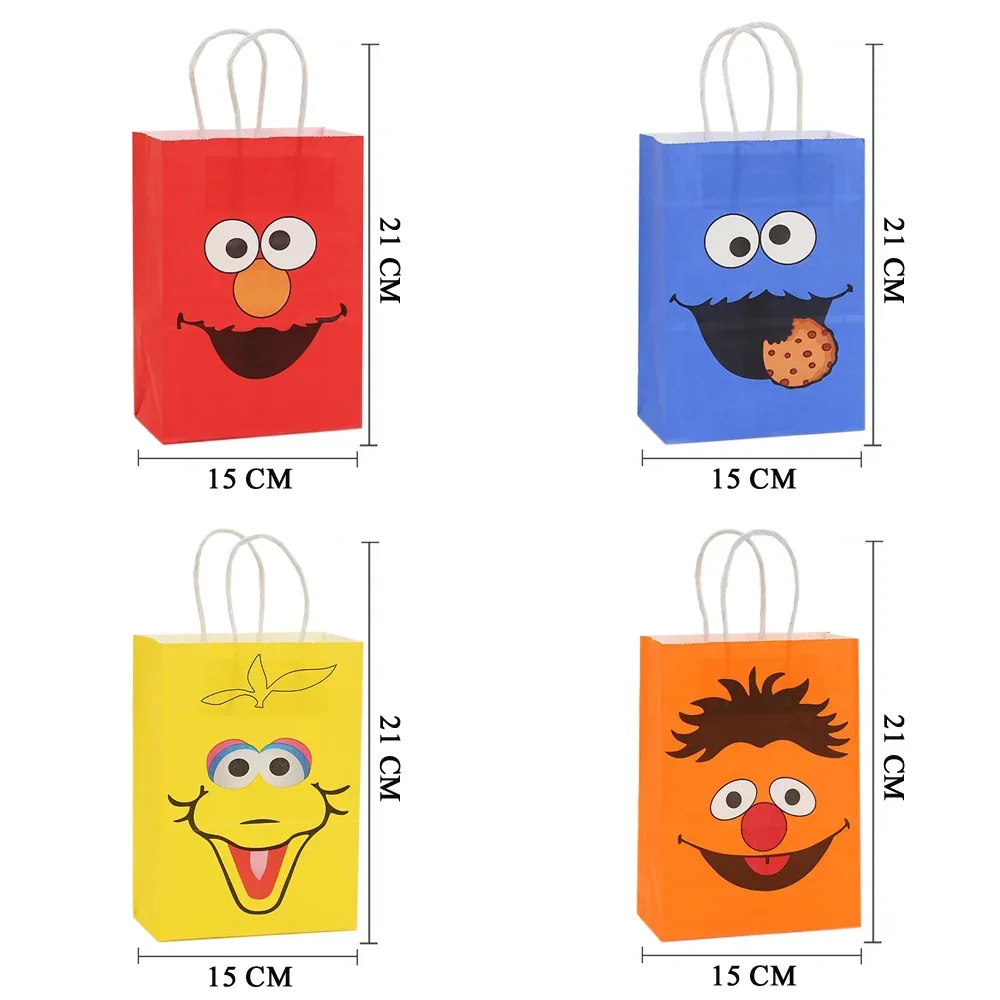 

1/3/6pcs Sesame Street Kids Birthday Party Gift Bags Cartoon Paper Bag Handles Candy Bags Baby Shower Festival Party Supplies