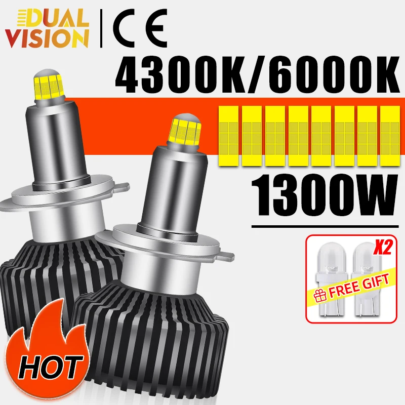 

1300W 360 H7 LED 3D Turbo CSP Фары canbus 9012 H8 D4S D4R D2S D2R H11 H1 9005 9006 HB3 HB4 12V Автолампы накаливания 6000K/4300K