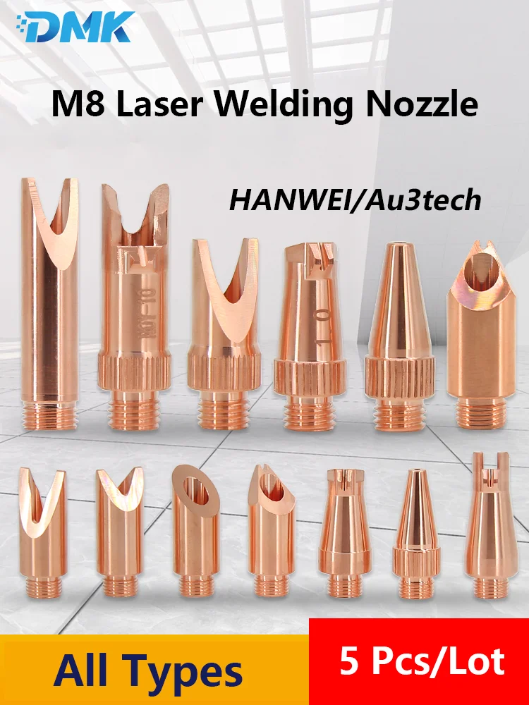 5pcs/Lot M8 Laser Welding Nozzle Au3tech HANWEI High Quality Weld Copper Nozzles For XINGHONG HW960 HW-BDH Welder Gun Head