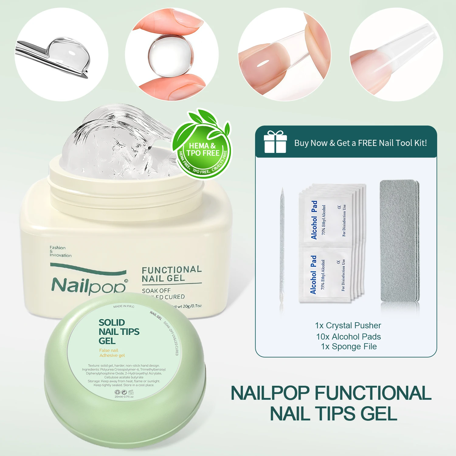 

Гель-клей для ногтей Nailpop, без HEMA/TPO, 20 г, прозрачный, твердый, для нейл-арта, не размазывается, для страз, декоративных элементов, накладных ногтей, 1 шт.