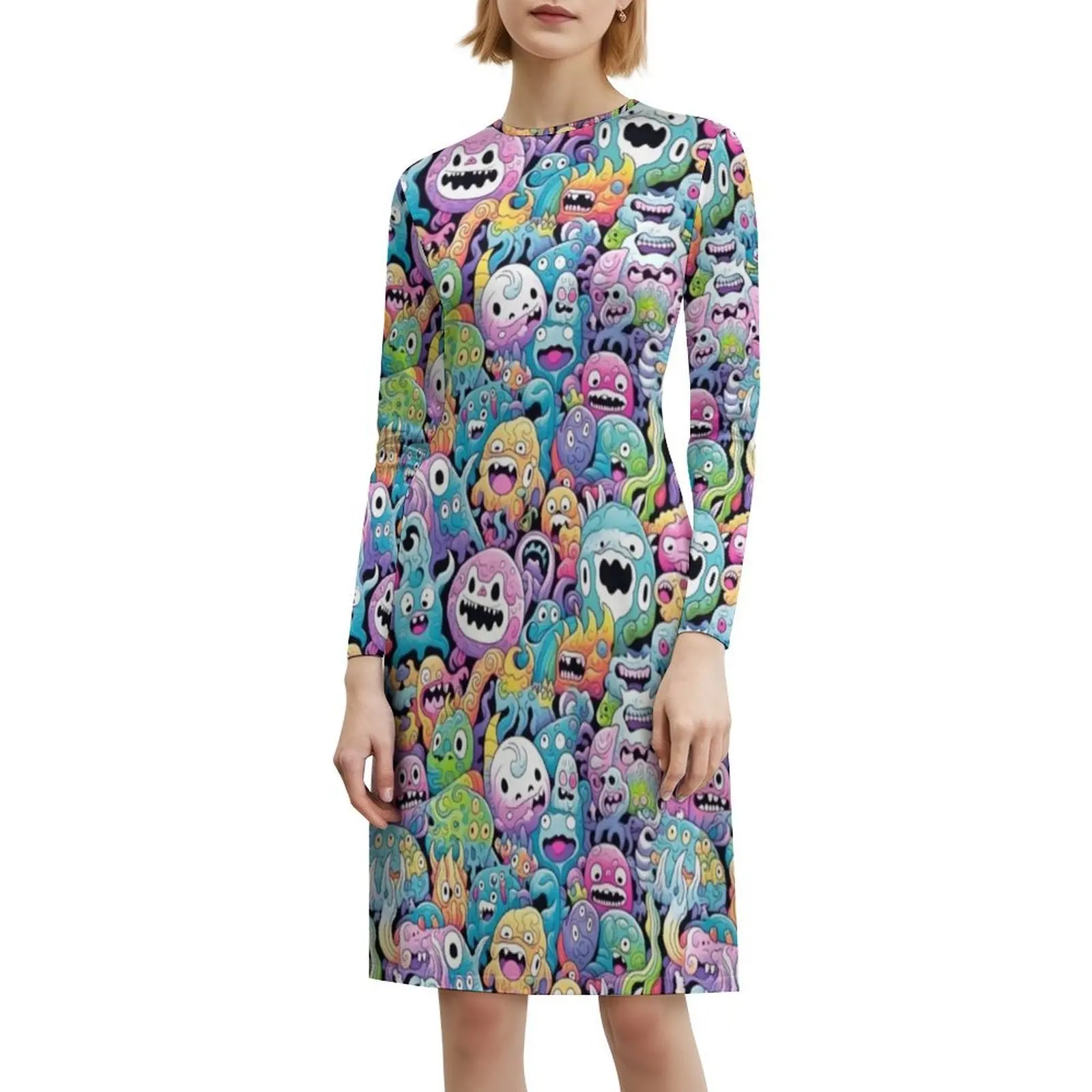 Japanese Monsters & Ghosts-Studio & Style Seamless Women's Elegant Party Dress A-Line Dress With Short/Long/Sleeveless Options