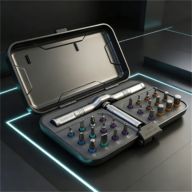 Jeu de tournevis magnétiques 24 en 1, tournevis à cliquet magnétique Compact et Portable avec poignée d'entraînement réversible à couple élevé