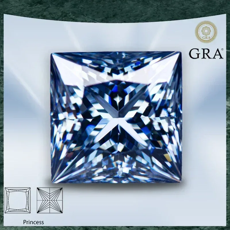 

Moissanite Stone Natural Colour Royal Blue Gemstone Princess Cut VVS1 with GRA Certificate Charms Top Jewelry Making Materials