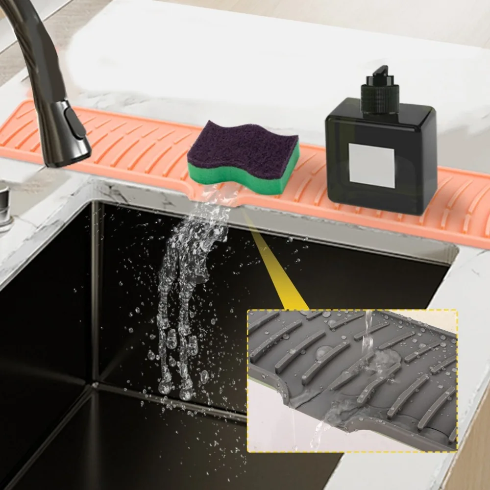Silicone Faucet Splash Pad Kitchen Foldable Drainage Mat Multipurpose Toilet Soap Storage Slope Design for Rapid Drainage