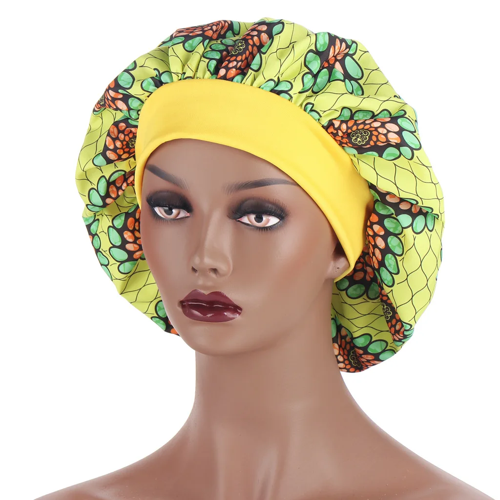 African Pattern Ankara Print Bonnet Women Night Sleep Cap Wide Band Soft Extra Large Head Wear Ladies Headwrap Hair Care Hat