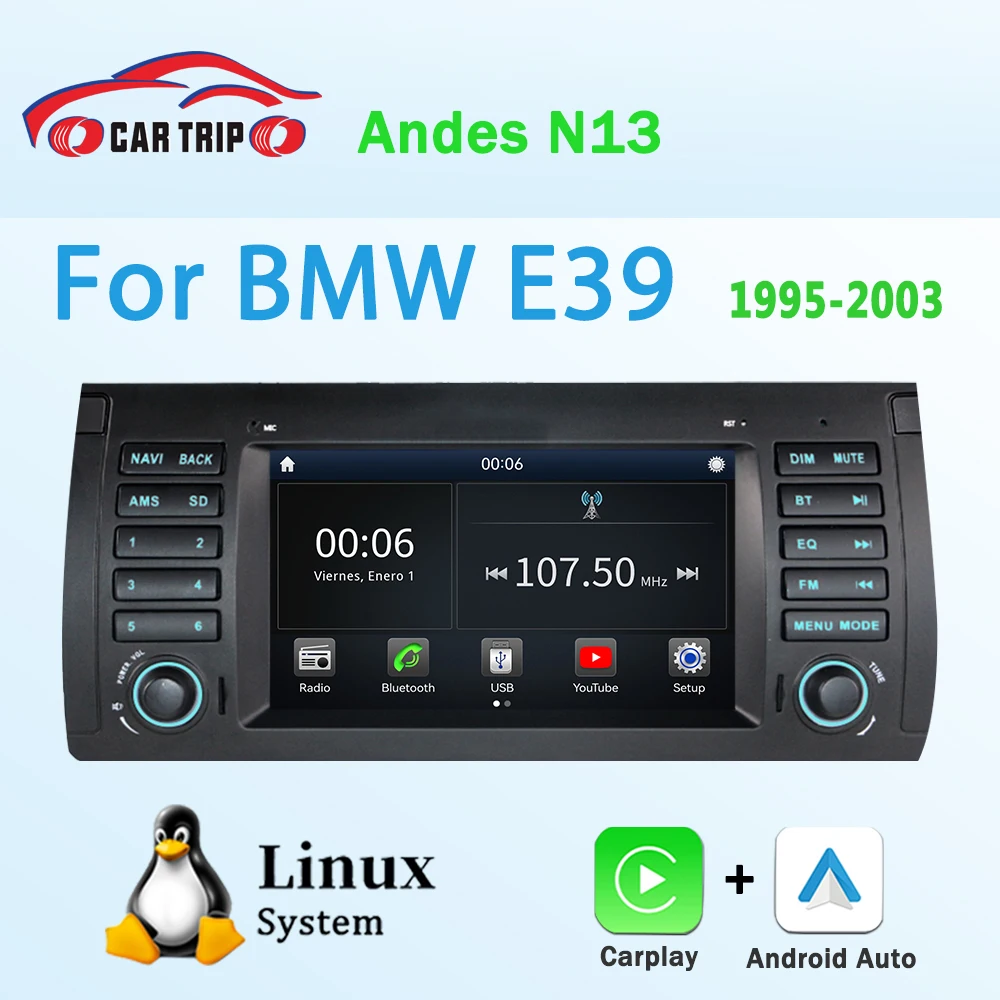 

7-дюймовый автомобильный мультимедийный плеер на Linux для BMW X5 11 E53 E39 M5 1995-2003 с Carplay, Android Auto, GPS-навигацией, BT5, IPS, DSP