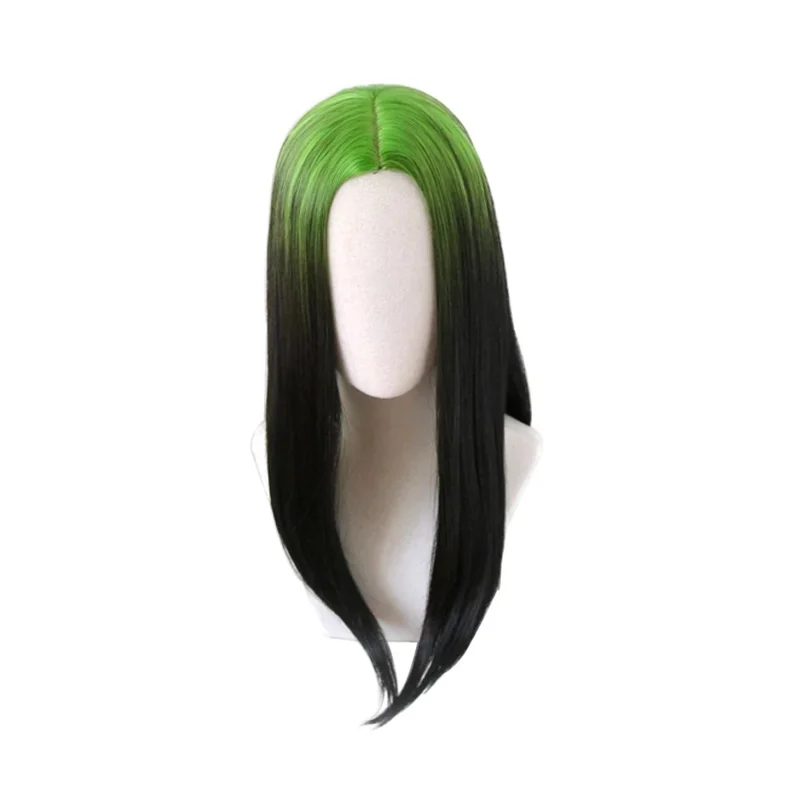 50cm Anime Bad Guy Billie Long Green Black Ombre Straight Wig Synthetic Hair American Cosplay Singer  Party Wigs   Wig Cap