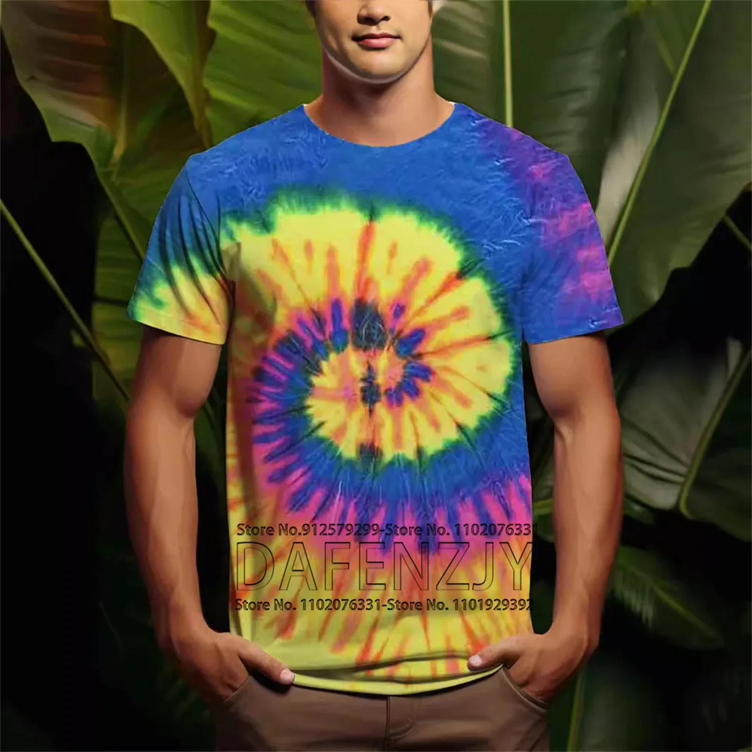 Colorful Rainbow Tie Dye T-shirt for Men and Women, Fun and Cool, Plus Size Short Sleeves, Casual, Personality, Summer, Fun