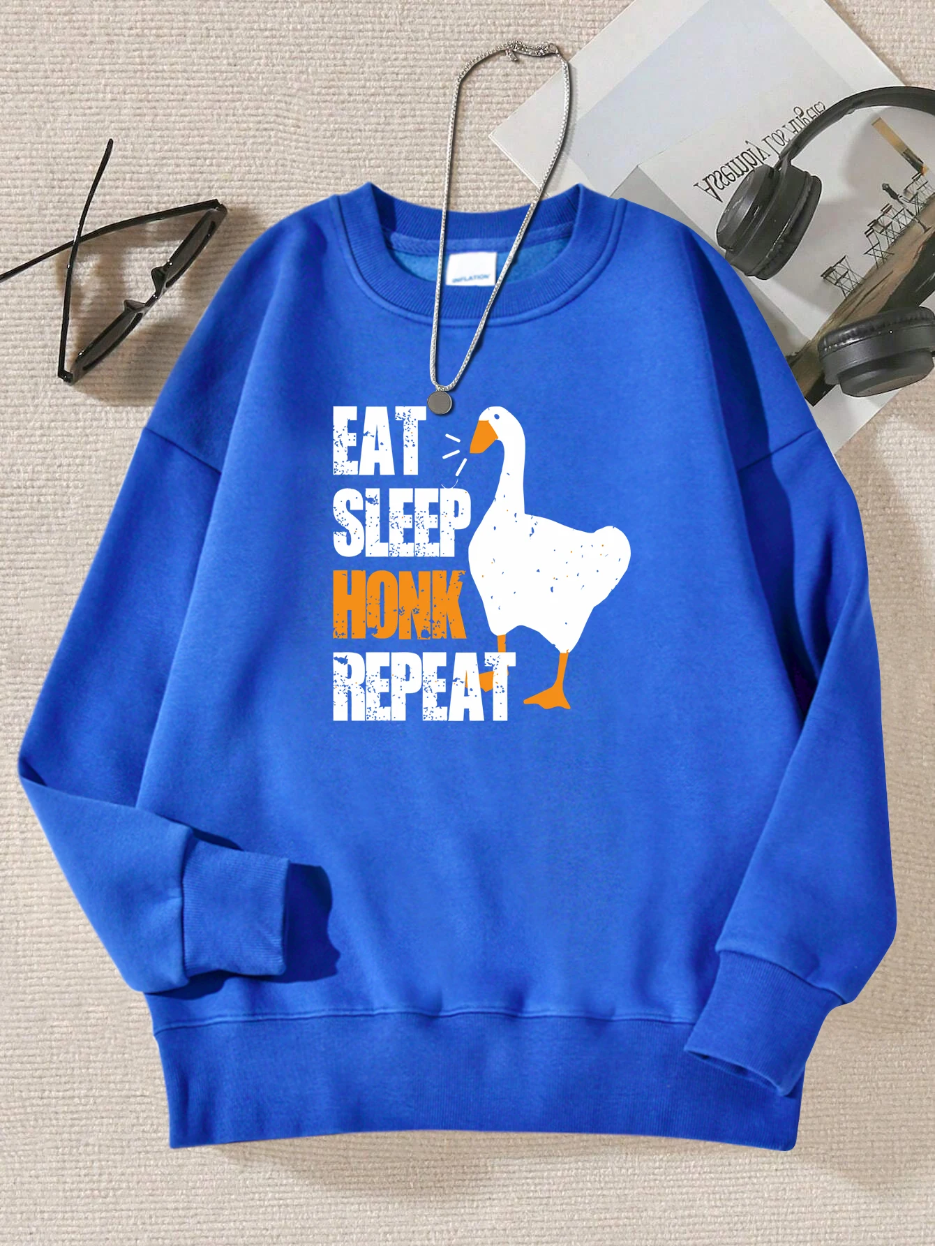 Eat Sleep Honk Repeat Duck Cartoon Printed Sweatshirt Women Fleece Fashion Pullover Creative Autumn Sportswear Crewneck Clothing