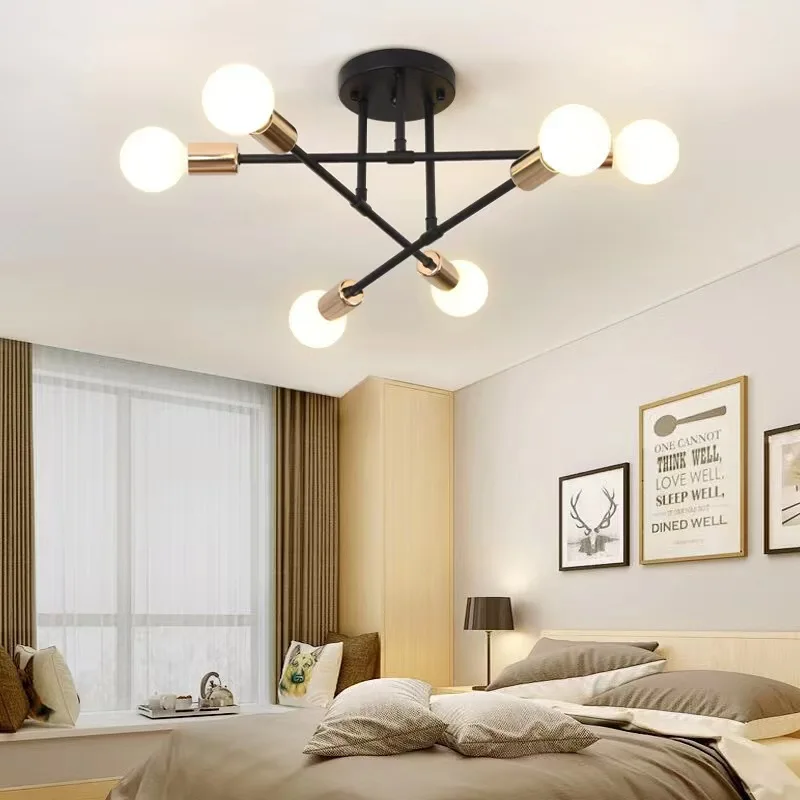 

Nordic Creative Personality Iron Lamps Hotel Home Bedroom Simple and Elegant Living Room Restaurant Ceiling Lamp