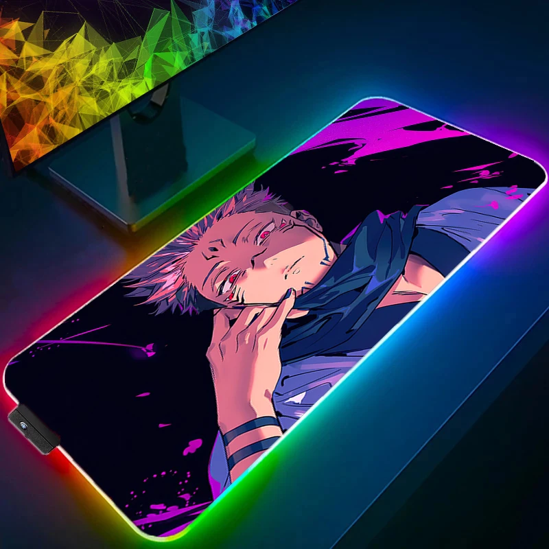 RGB Mouse Pad J-jujutsu Kaisen Lockedge Large Gaming Accessories Computer Gamer Keyboard LED Mouse Mat Desk Mousepad
