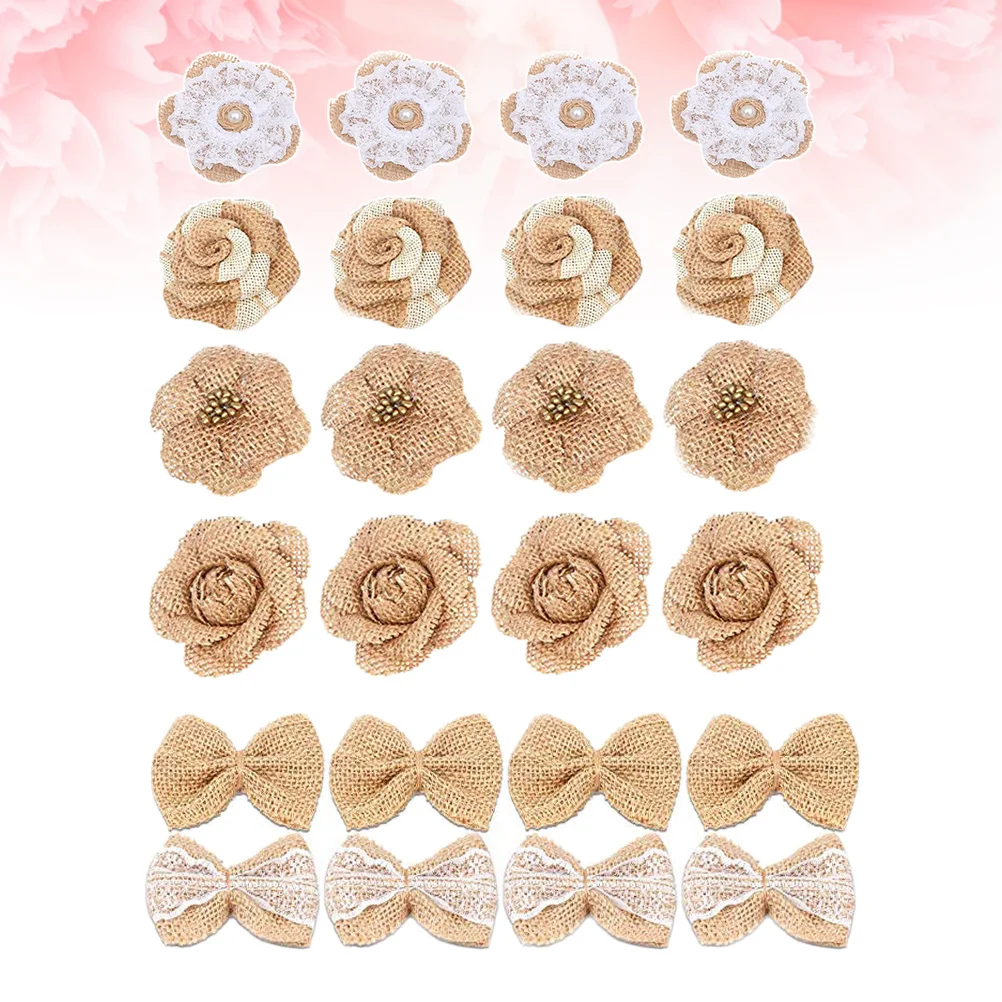 

24pcs Decorative Burlap Flower Jute Craft Diy Materials For Hat Shoe Bag Hair Bow Wedding Party Decoration Gift Artificial