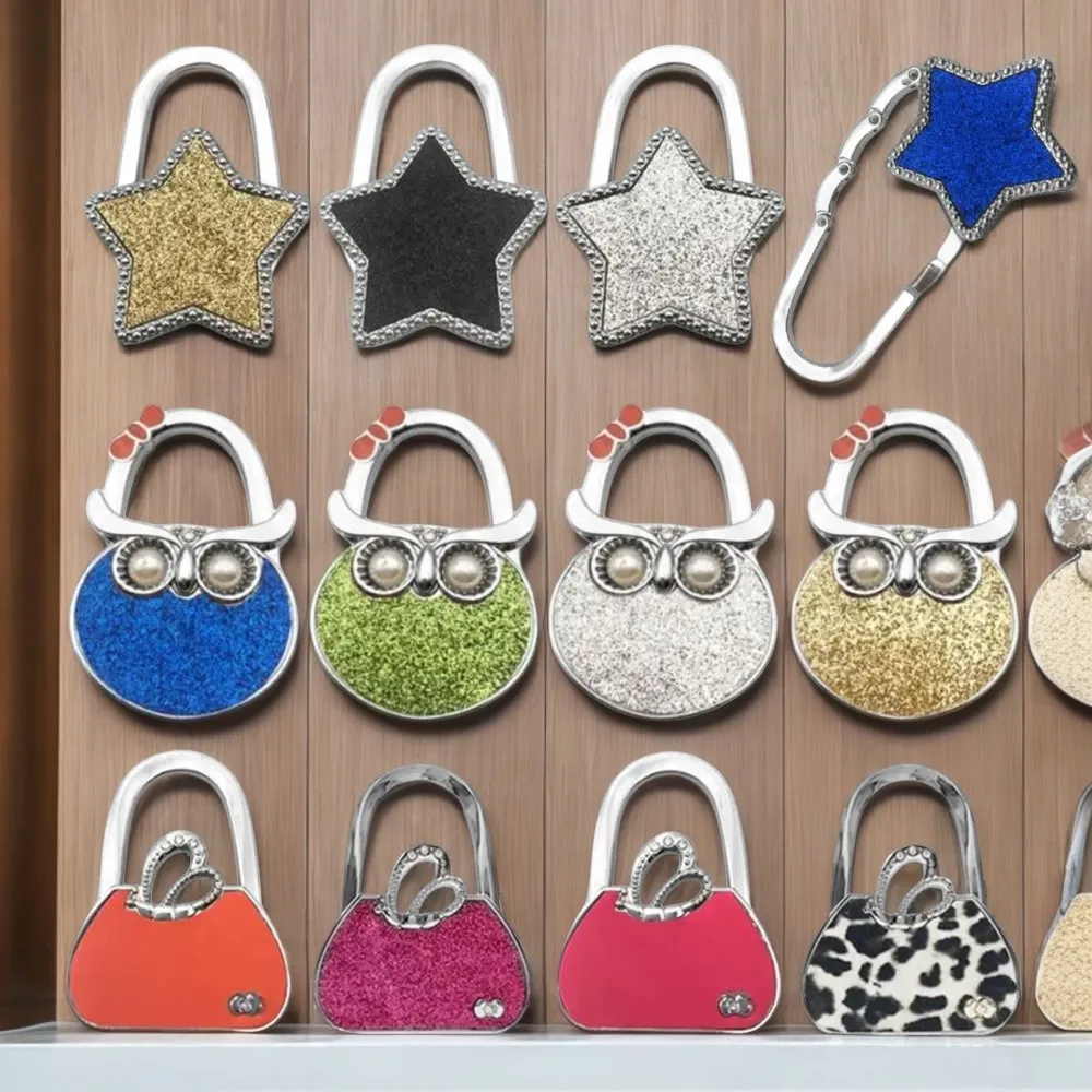 Cute Portable Star Shape Folding Table Edge Handbag Hanger Keychain adorable Shiny Handbag Hook Pendant Multi-Purpose datastore